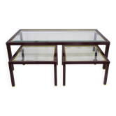 Ensemble table basse et 2 tables gigognes style Pierre Vandel Années 70