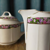 Duo teapot milk jug - floral headband and gilded edging KPM porcelain