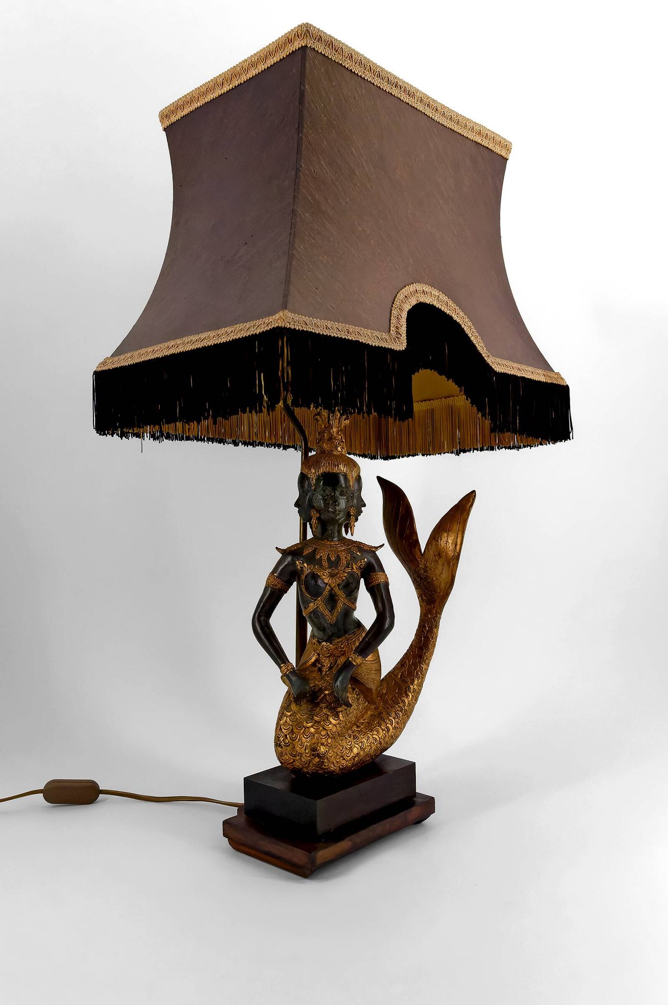 Sculptural Lamp in Bronze with double green and gold patina, Suvannamaccha