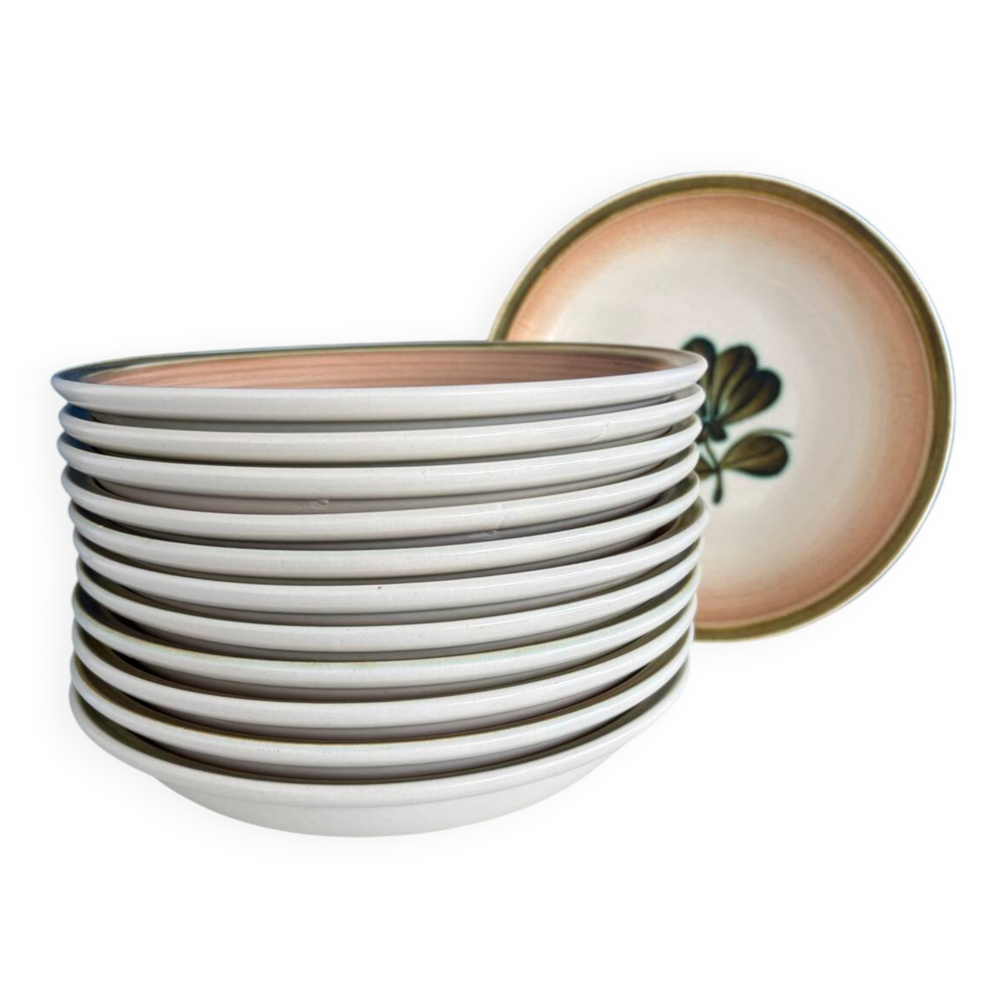 set of 6 floral deep plates Gien - vintage floral plate service KA