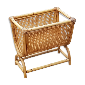 Wicker and rattan magazine rack, year 1980