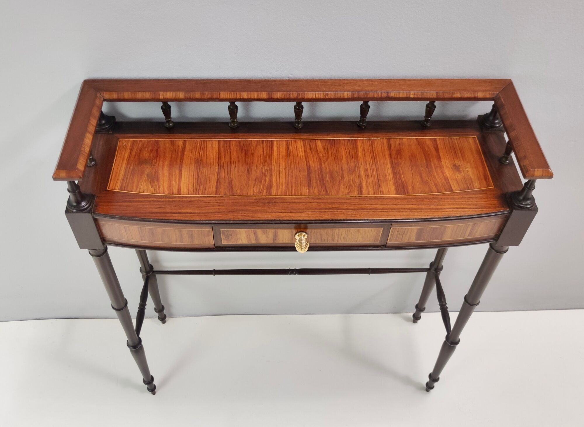 Vintage cherrywood and ebonized beech console table with a drawer, italy