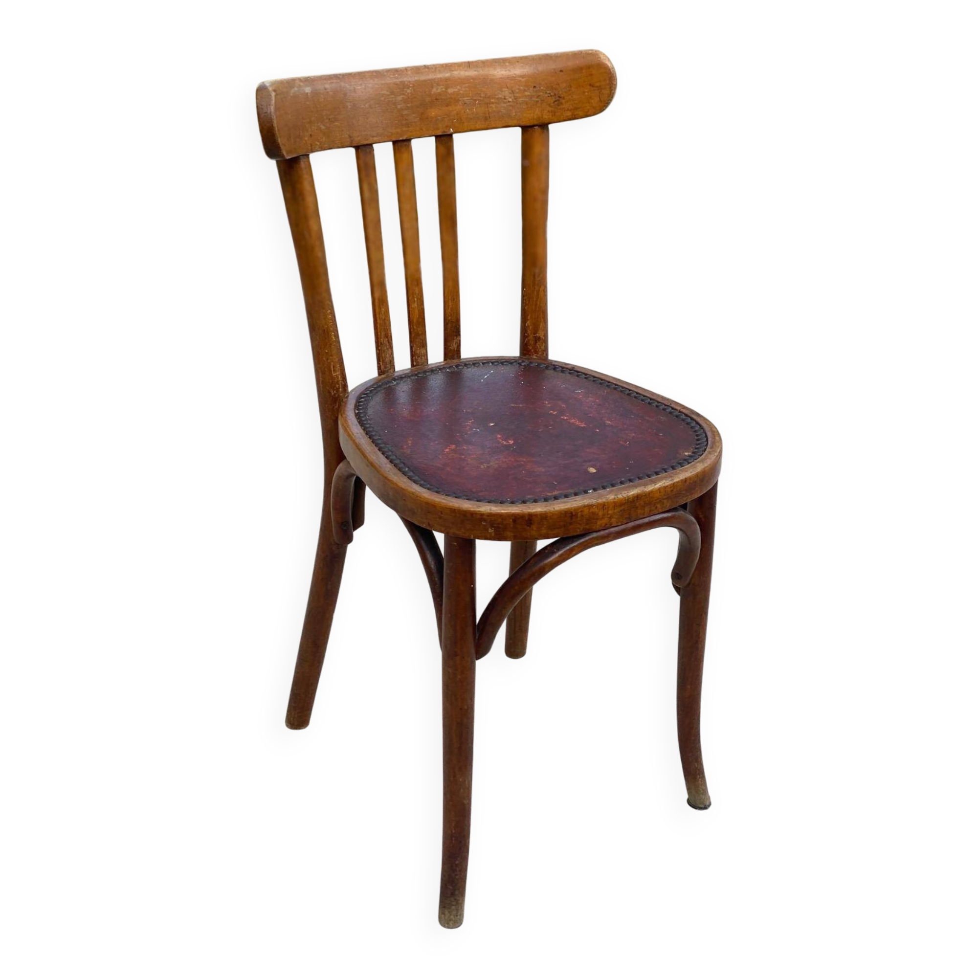 Bentwood bistro chair upholstered in burgundy leather