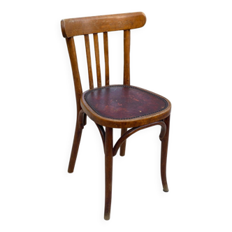 Bentwood bistro chair upholstered in burgundy leather