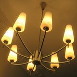 Italian brass and art glass chandelier, 1970s