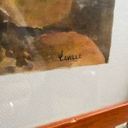 Old painting jean laville st germain roussillon + wooden frame