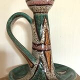 Hand candleholder in enamelled ceramic, polychrome paint, art deco, numbered