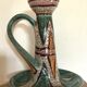 Hand candleholder in enamelled ceramic, polychrome paint, art deco, numbered