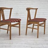 1960s, pair of Danish dining chairs, solid oak wood, furniture wool.