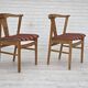 Paire de chaises de salle à manger danoises, bois de chêne massif, laine d'ameublement Années 1960
