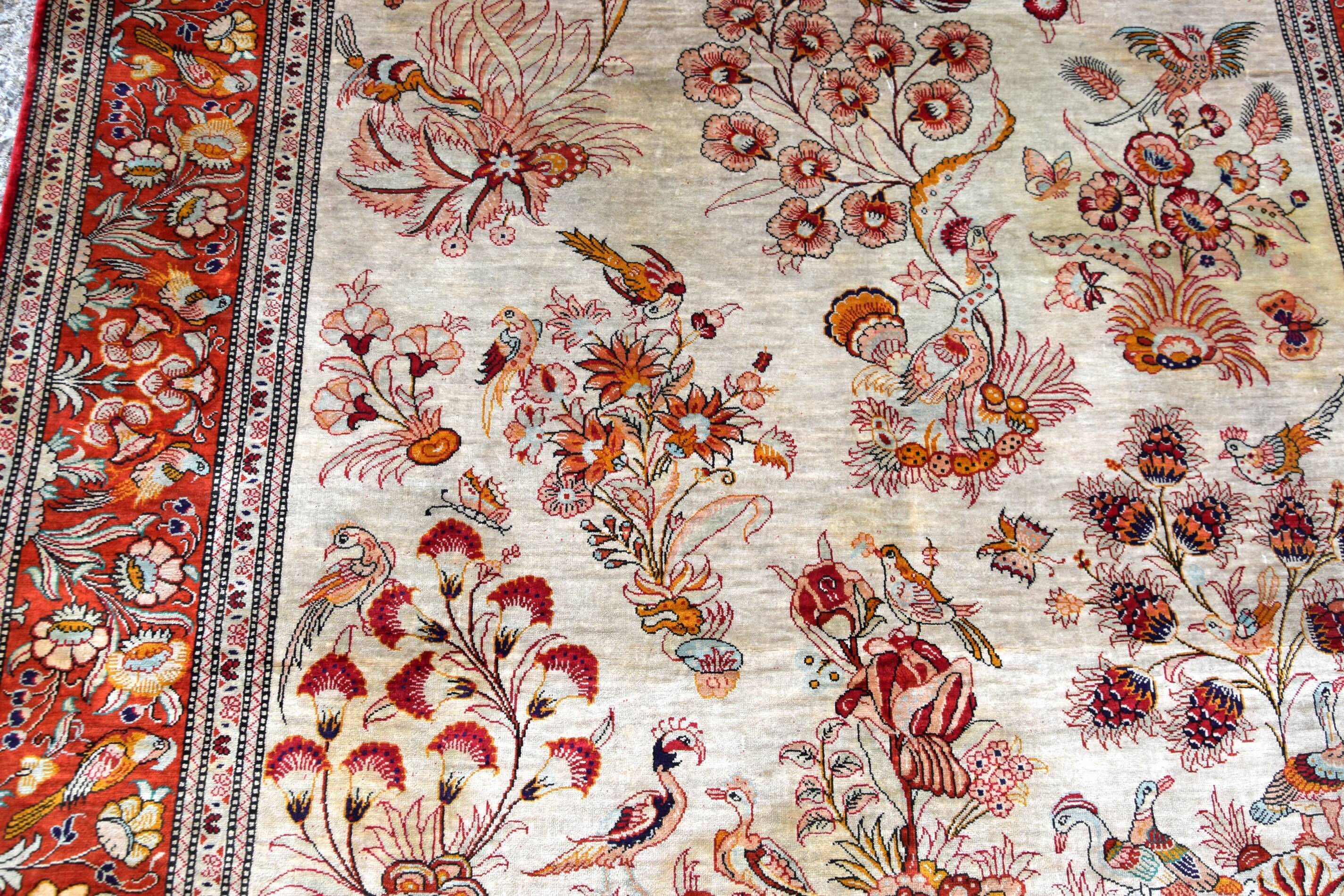 Oriental carpet ghoum-qom silk iran persian : 0.98 X 1.48 M
