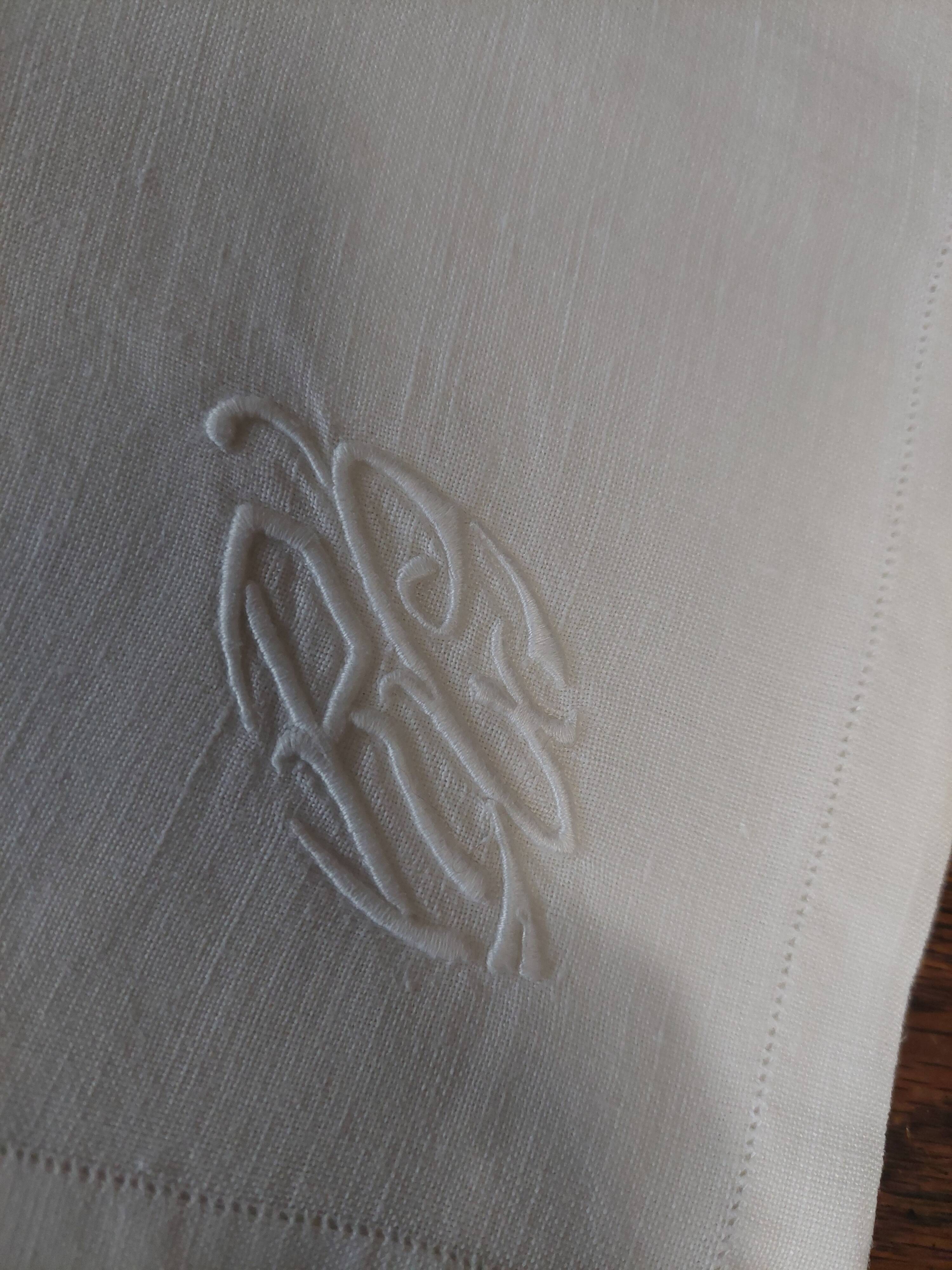 Antique linen napkin embroidered with RC monogram