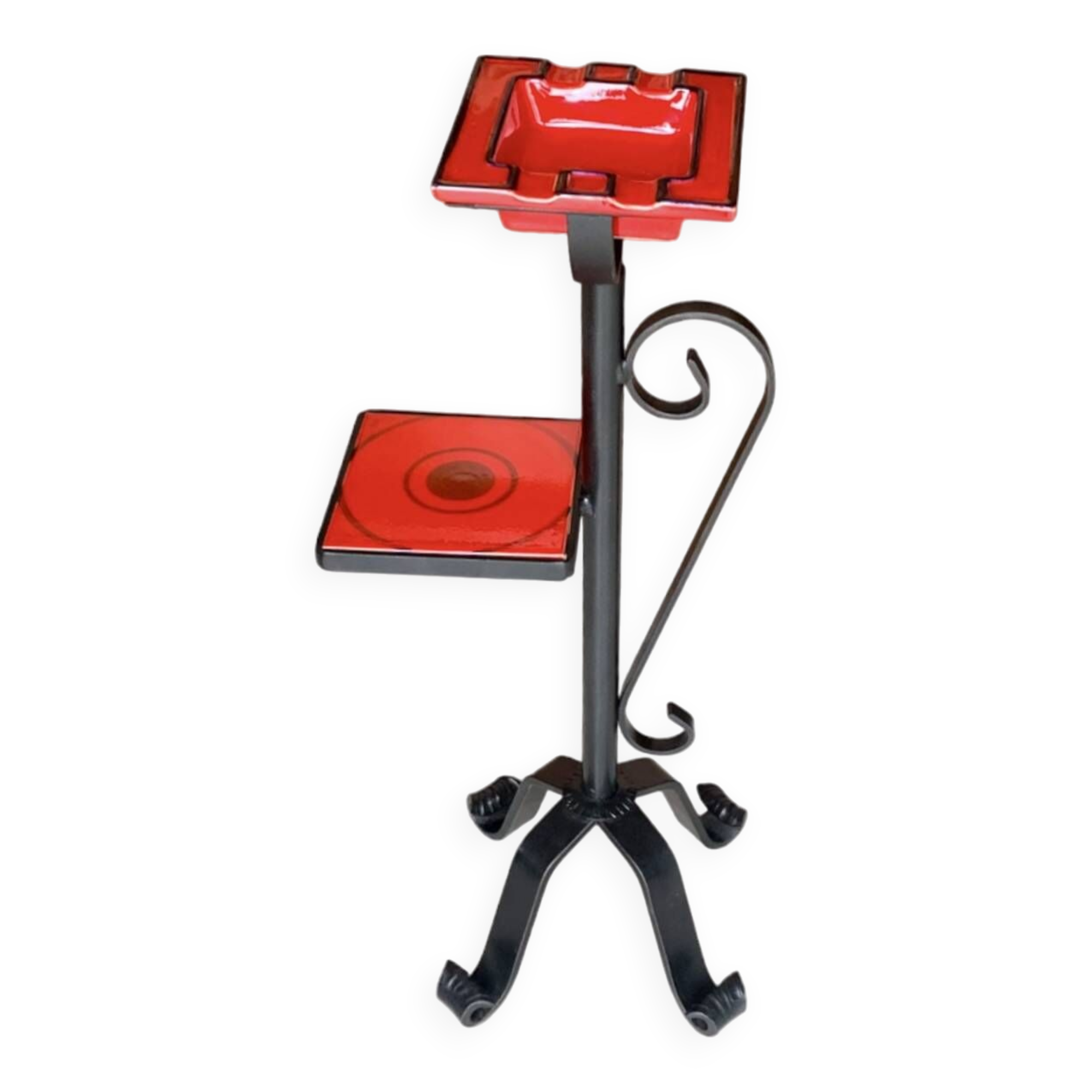 Vintage ashtray on foot in ceramic and wrought iron