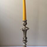 Large candle holder in patinated white painted metal