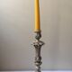 Large candle holder in patinated white painted metal