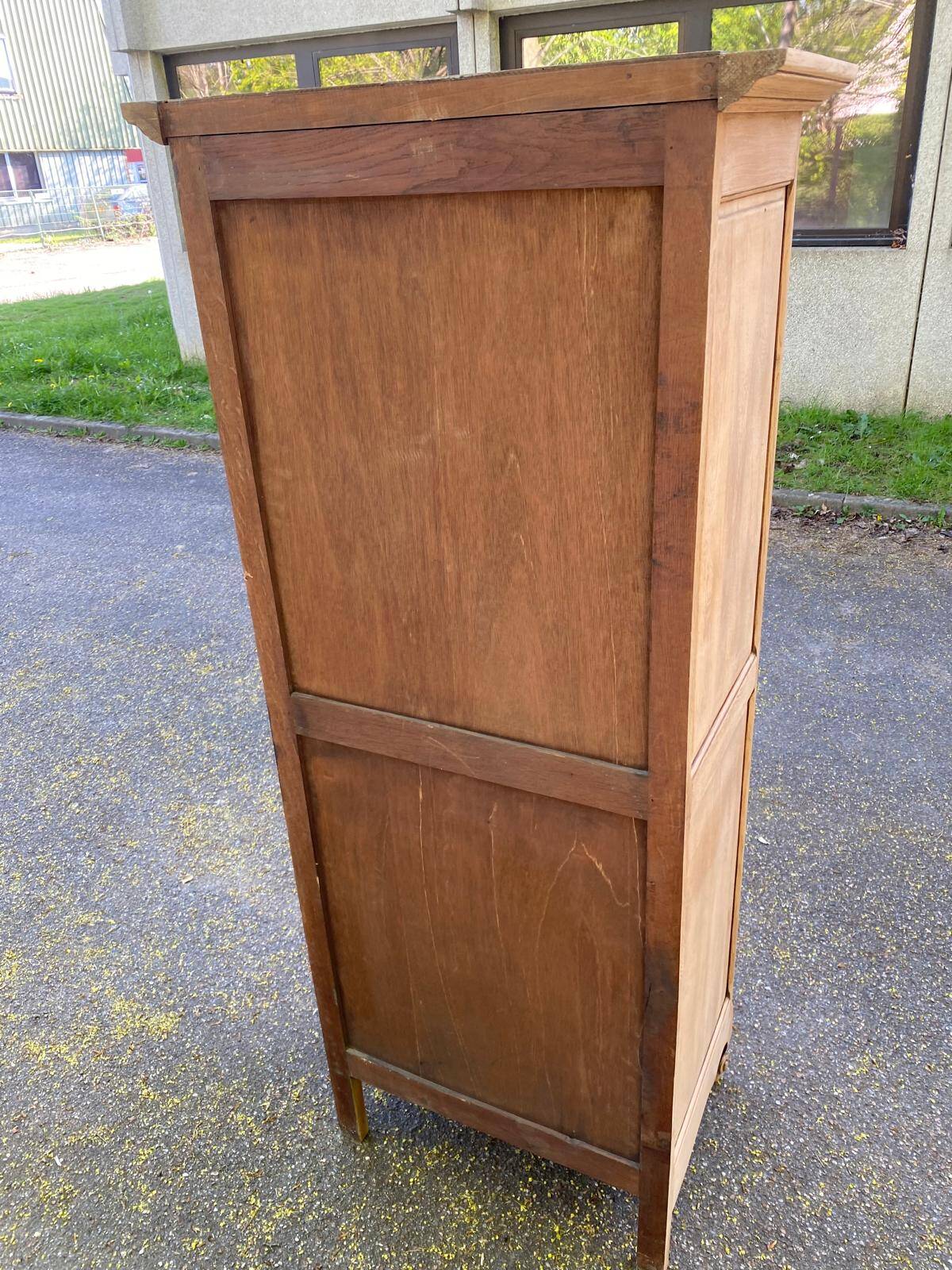 Renovated Louis XV bonnetière dormitory wardrobe in solid oak.