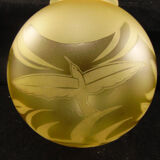 Acid engraved glass ball decorated with birds and geometric art deco