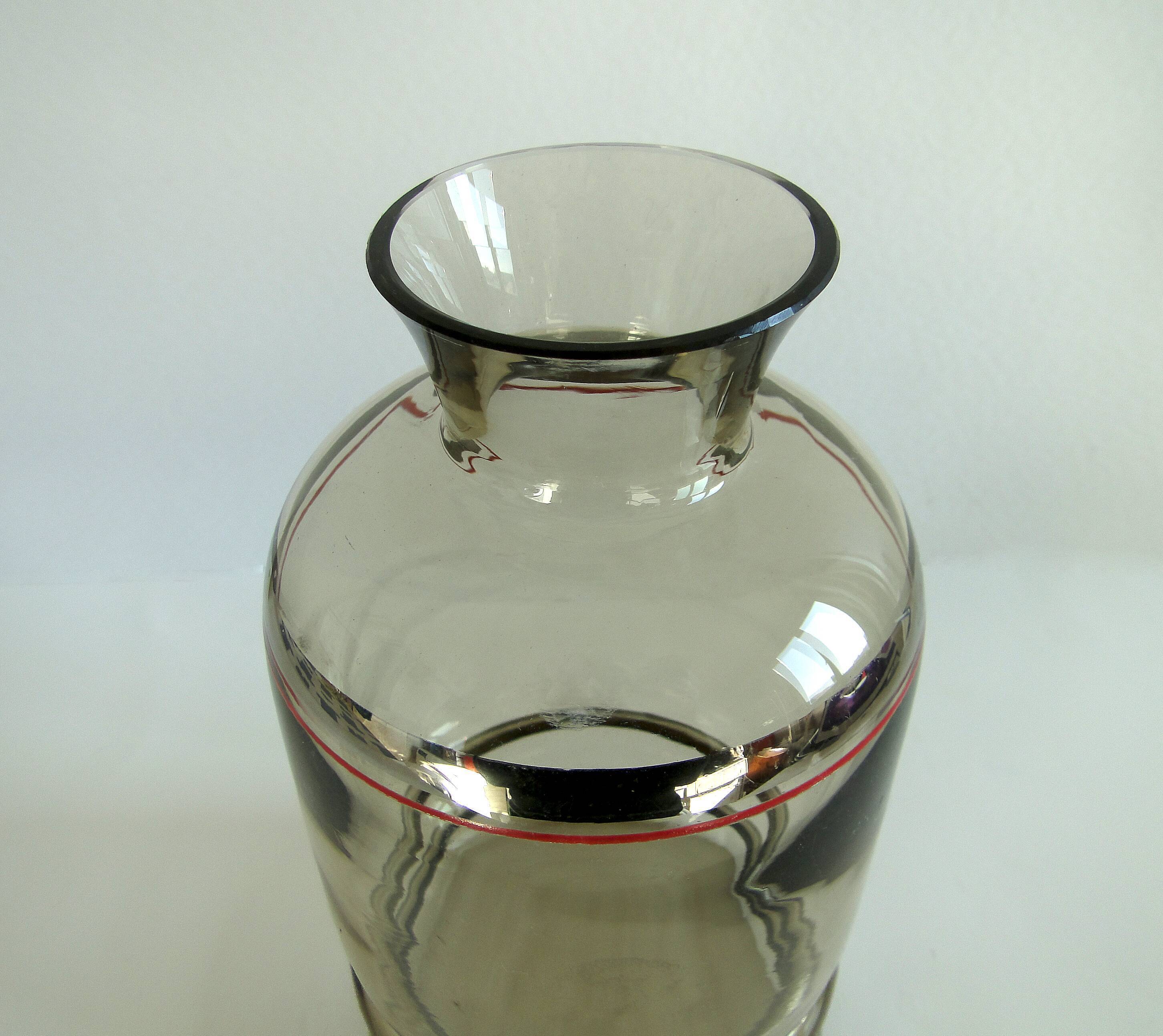 Vase smoked blown glass silver border 50/60