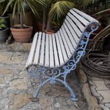Banc de jardin ou intérieur pieds sabots fer forgé  bois