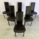 Vintage black leather dining chairs, set of 6, 1980s