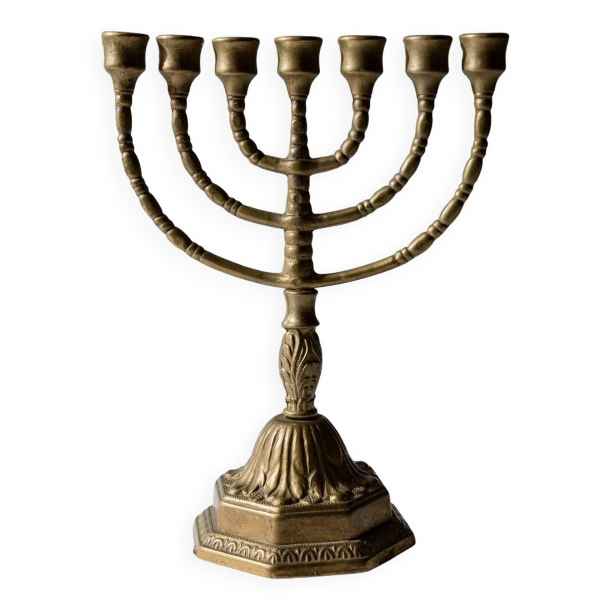 Bougeoir vintage en laiton des années 1950, ménorah à sept branches avec décor ornemental