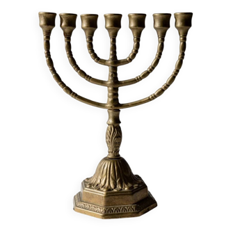Bougeoir vintage en laiton des années 1950, ménorah à sept branches avec décor ornemental