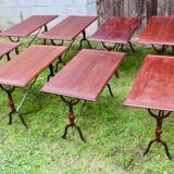 Set of 9 1900 Bistro Tables with Wrought Iron Legs and Rose Decor
