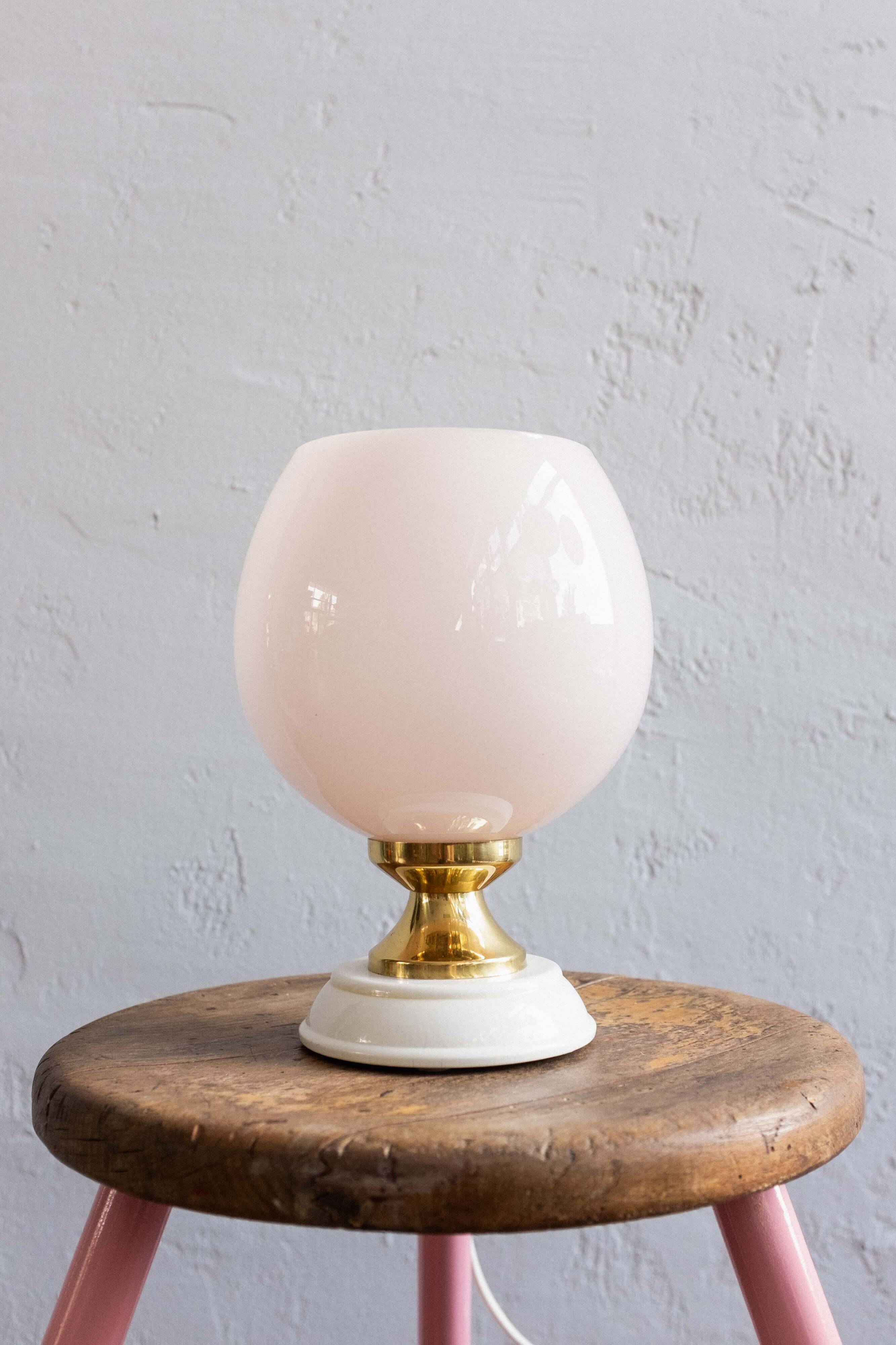 Vintage Czechoslovak Powder Pink Glass Table Lamp, 1970s