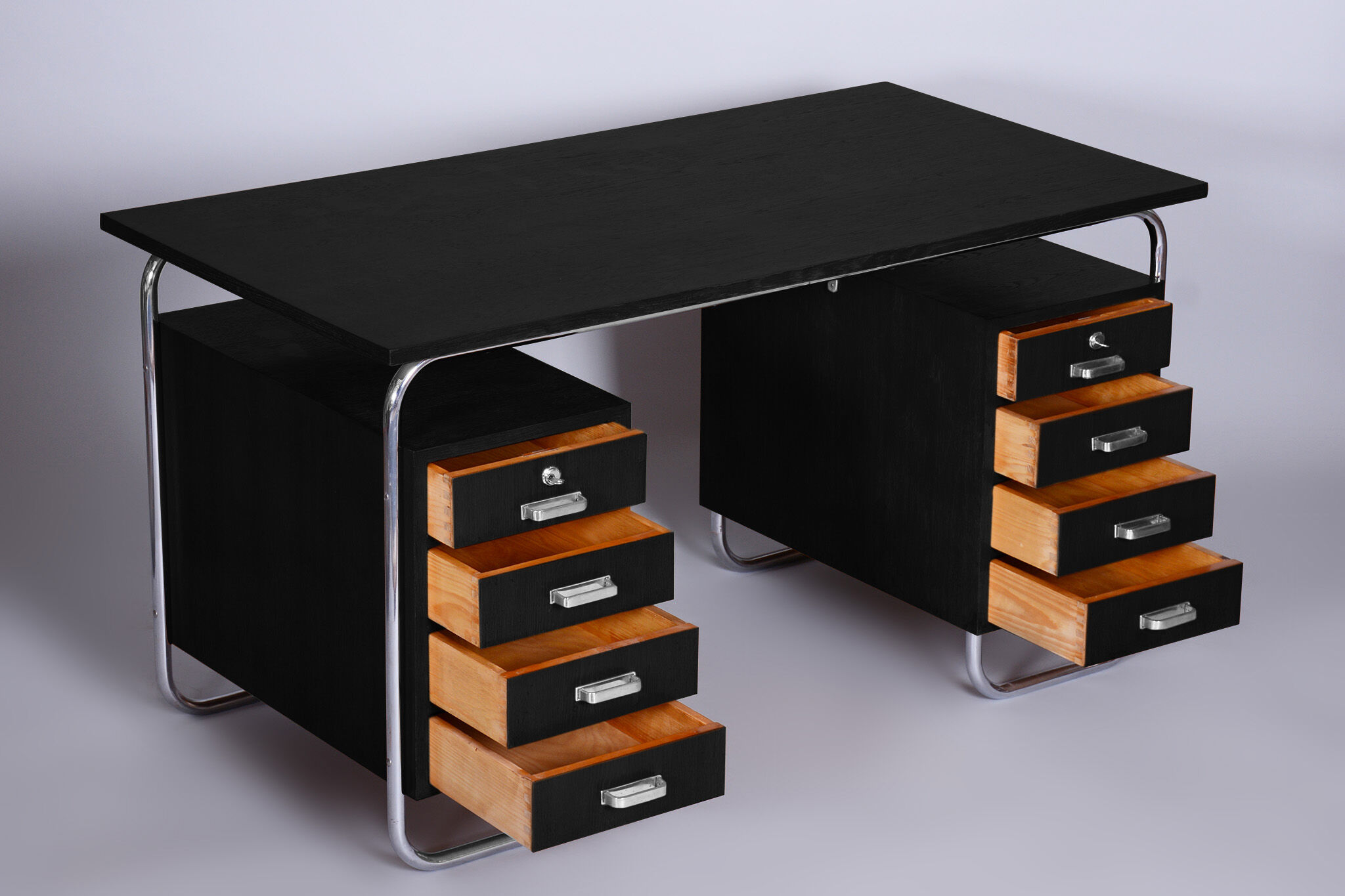 Restored Black Bauhaus Beech Writing Desk, Mücke-Melder, Czechia, 1930s