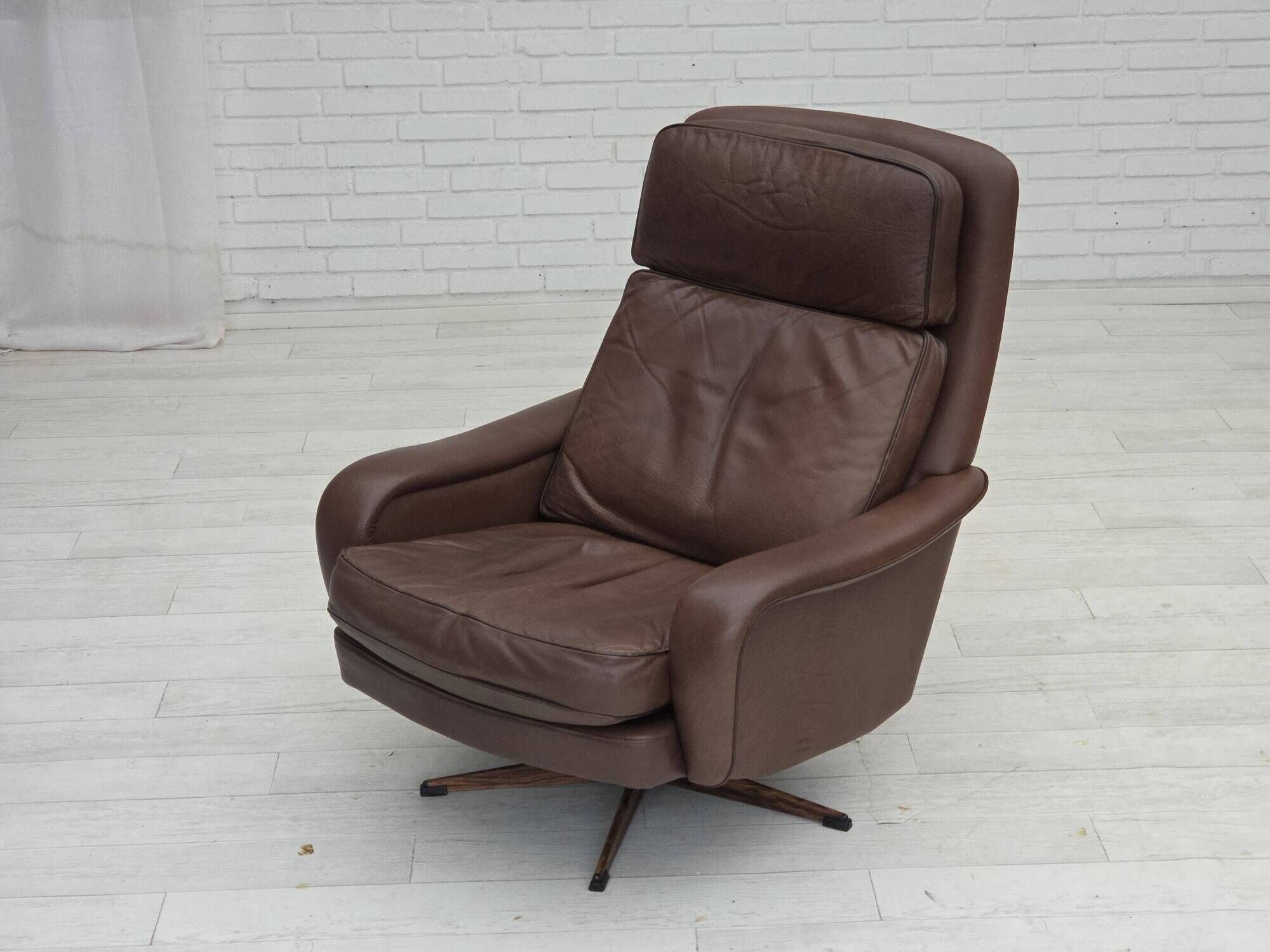1970s, Danish swivel armchair with footstool by Madsen & Schubel.