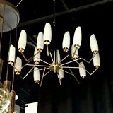 Lustre italien laiton opalin 1960