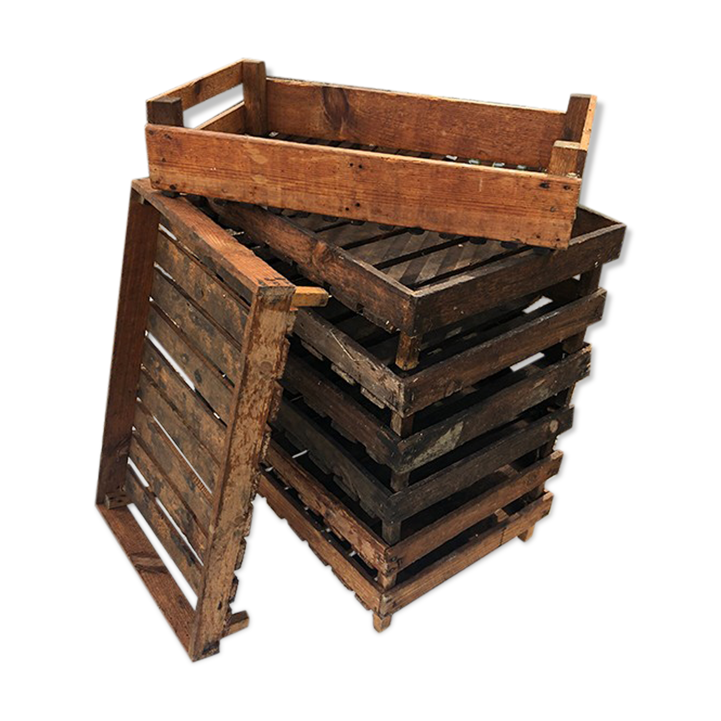 Set of eight old wooden shelves