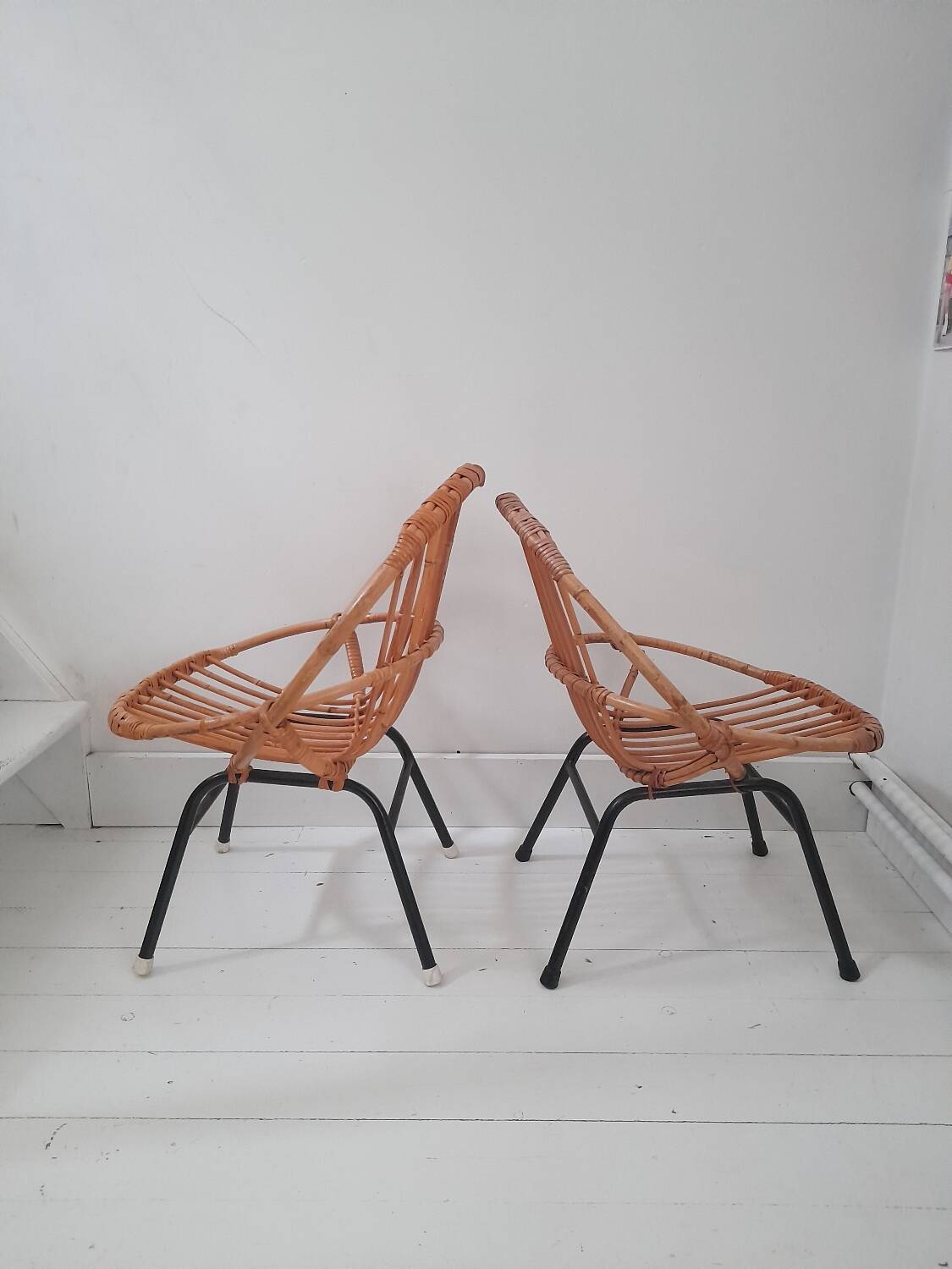 Set of 2 rattan children's chairs, 1960s