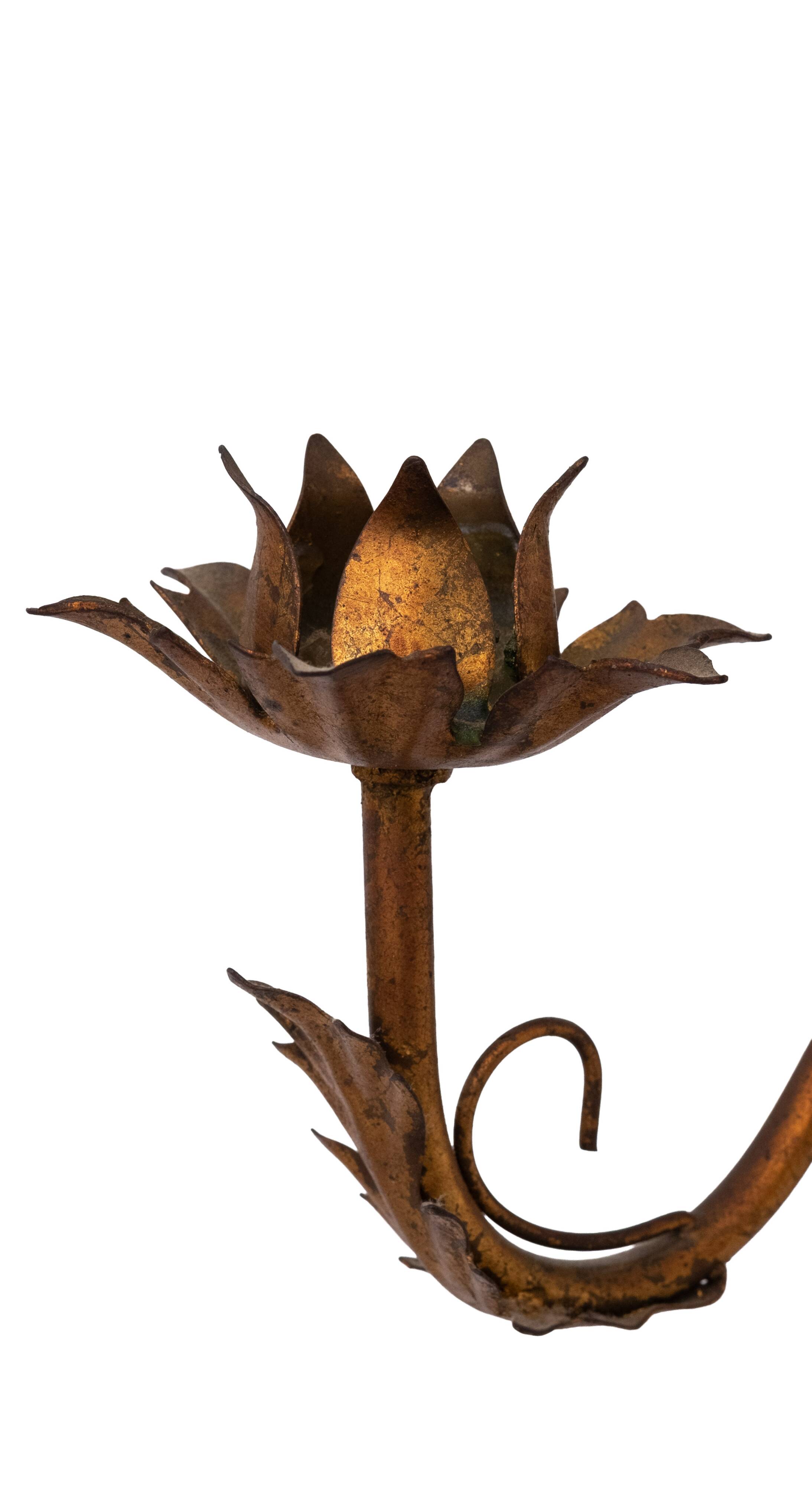 Stunning Italian Gilt Metal Wheat Sheaf candle Wall Sconce 1950s