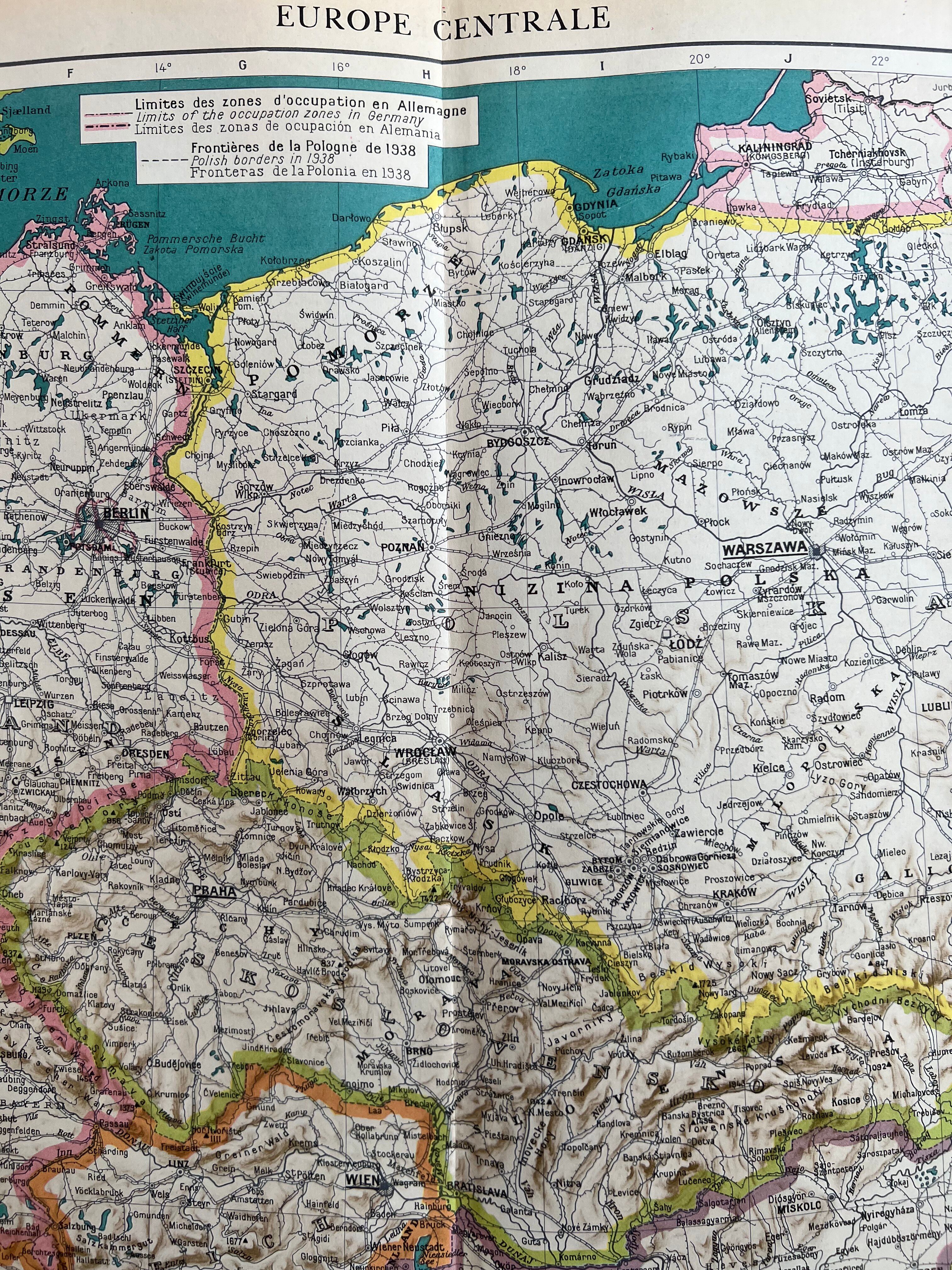 Old map Central Europe — Trade flows 1947 | Switzerland, Austria