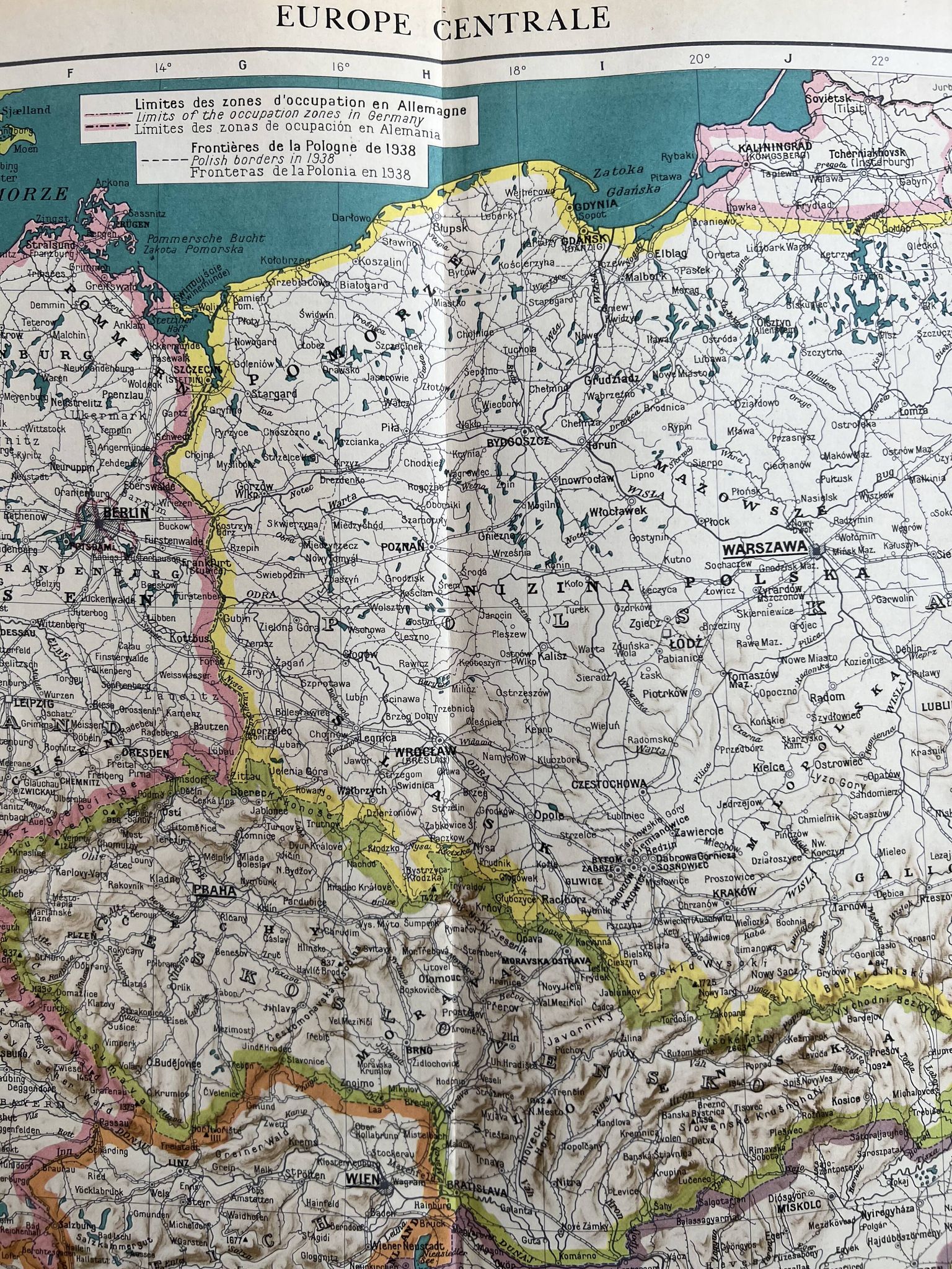 Carte ancienne Europe Centrale — Flux commerciaux 1947 | Suisse, Autri