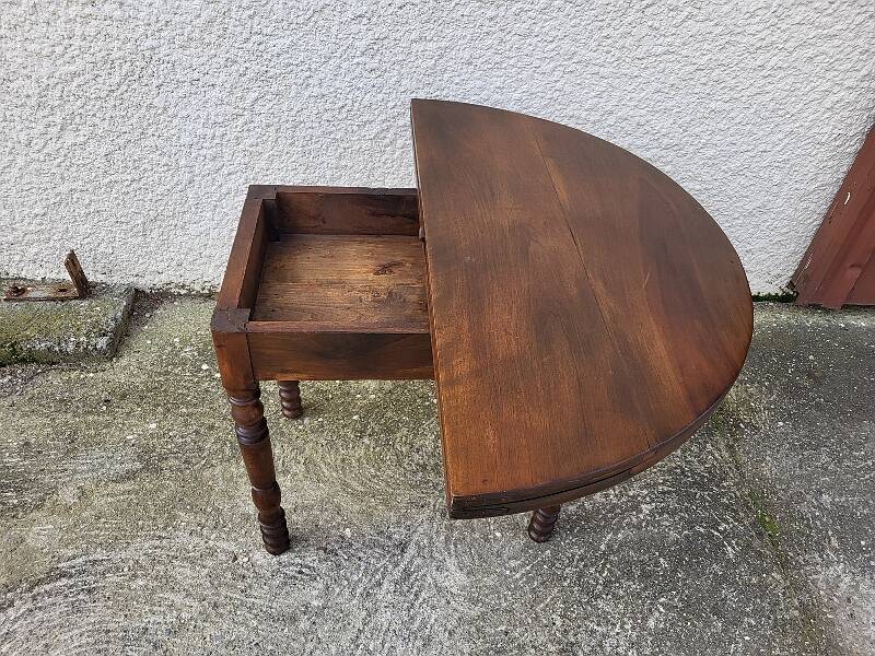 Table demi lune en noyer massif louis philippe du xix ème siecle