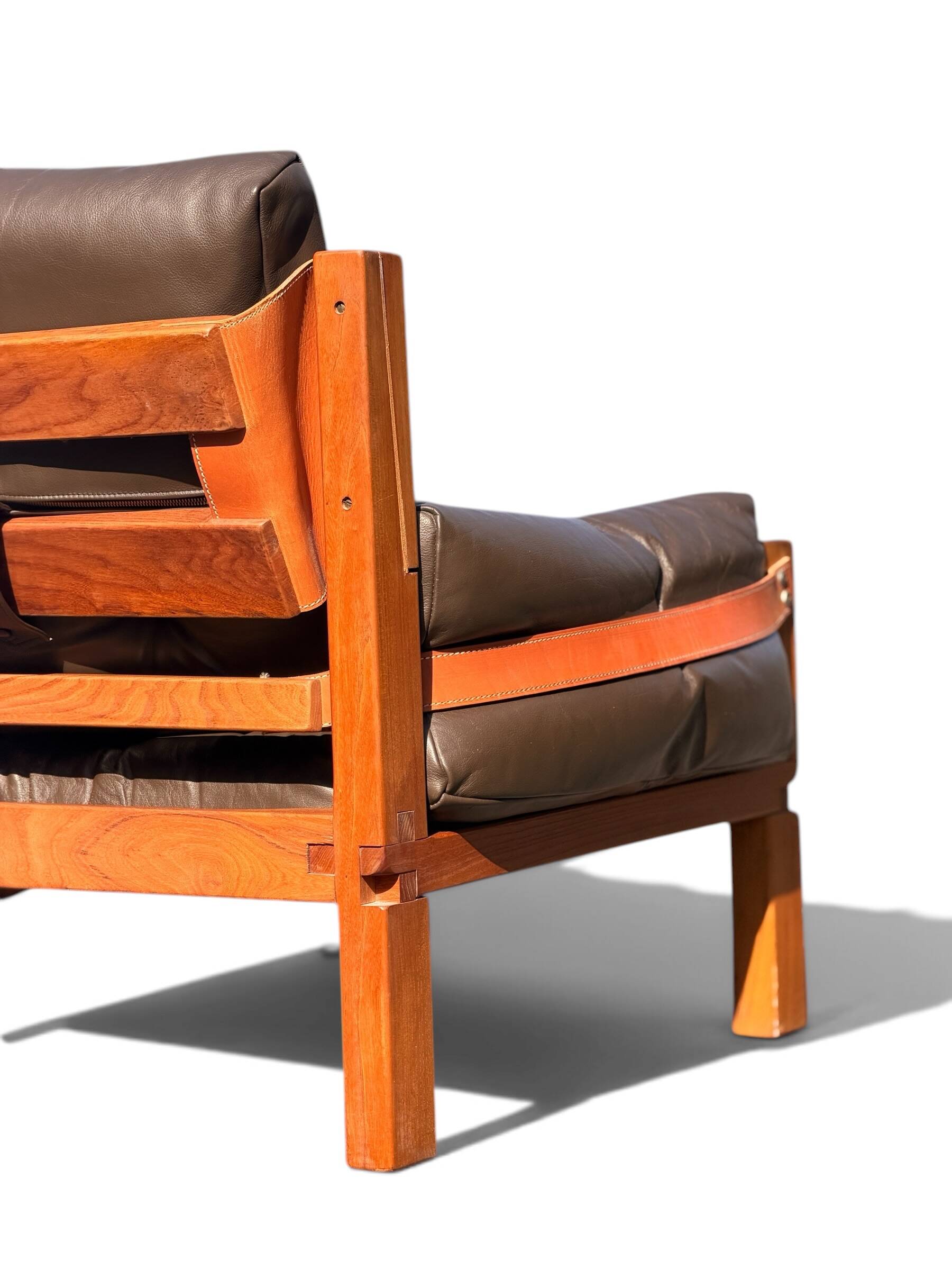 Ensemble Salon Pierre Chapo - Canapé S32 & Fauteuil S15 - Orme & Cuir Brun
