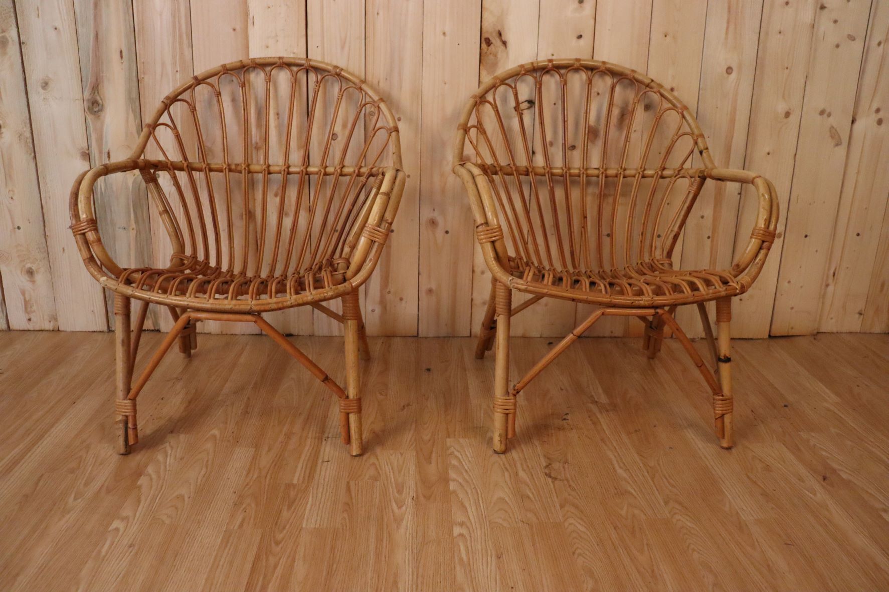 Pair rattan armchairs