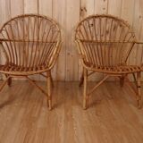 Pair rattan armchairs