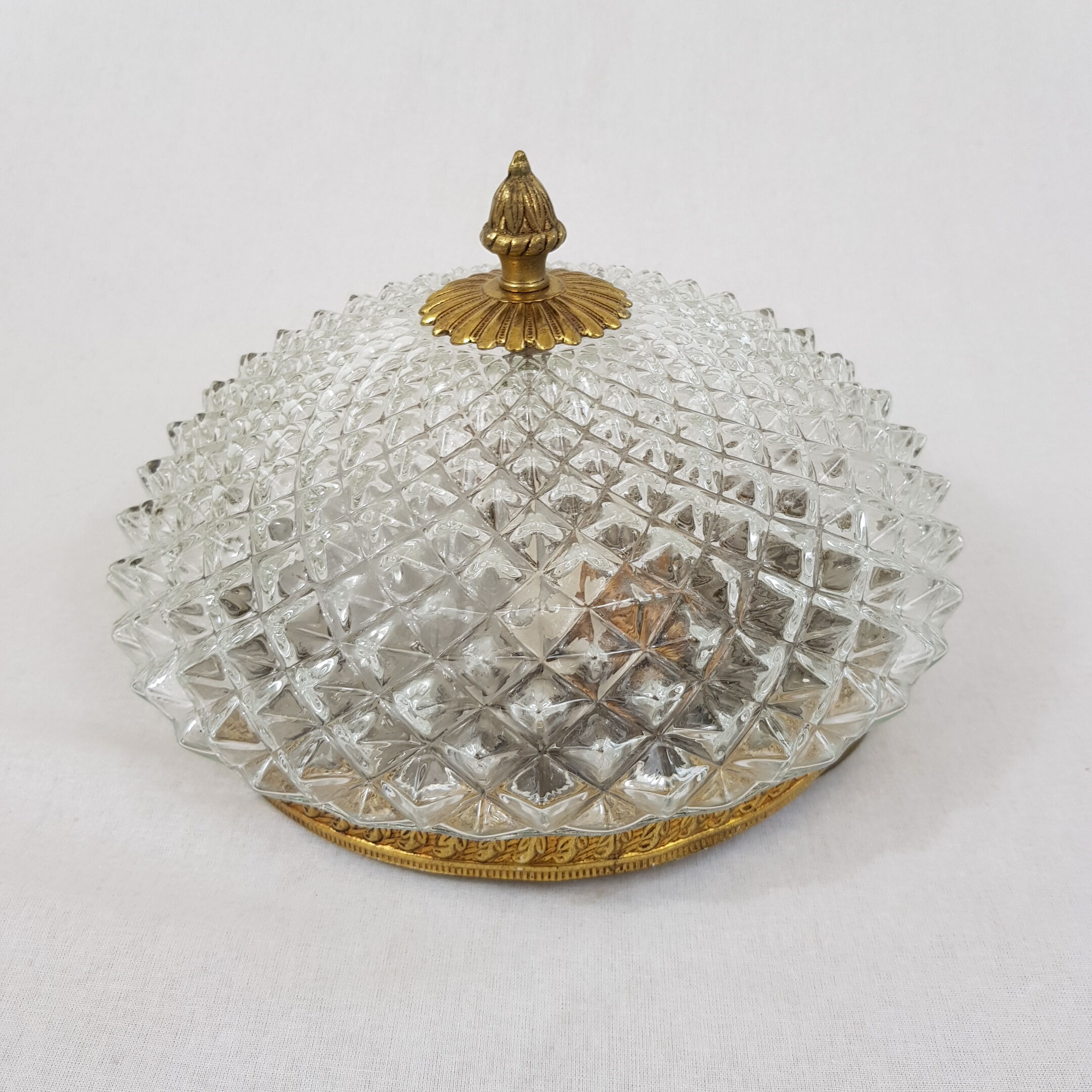 Gilded frame and glass globe ceiling lamp