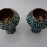 Vintage Indian Copper & Turquoise Stone Ashtrays, 1960s, Set of 2