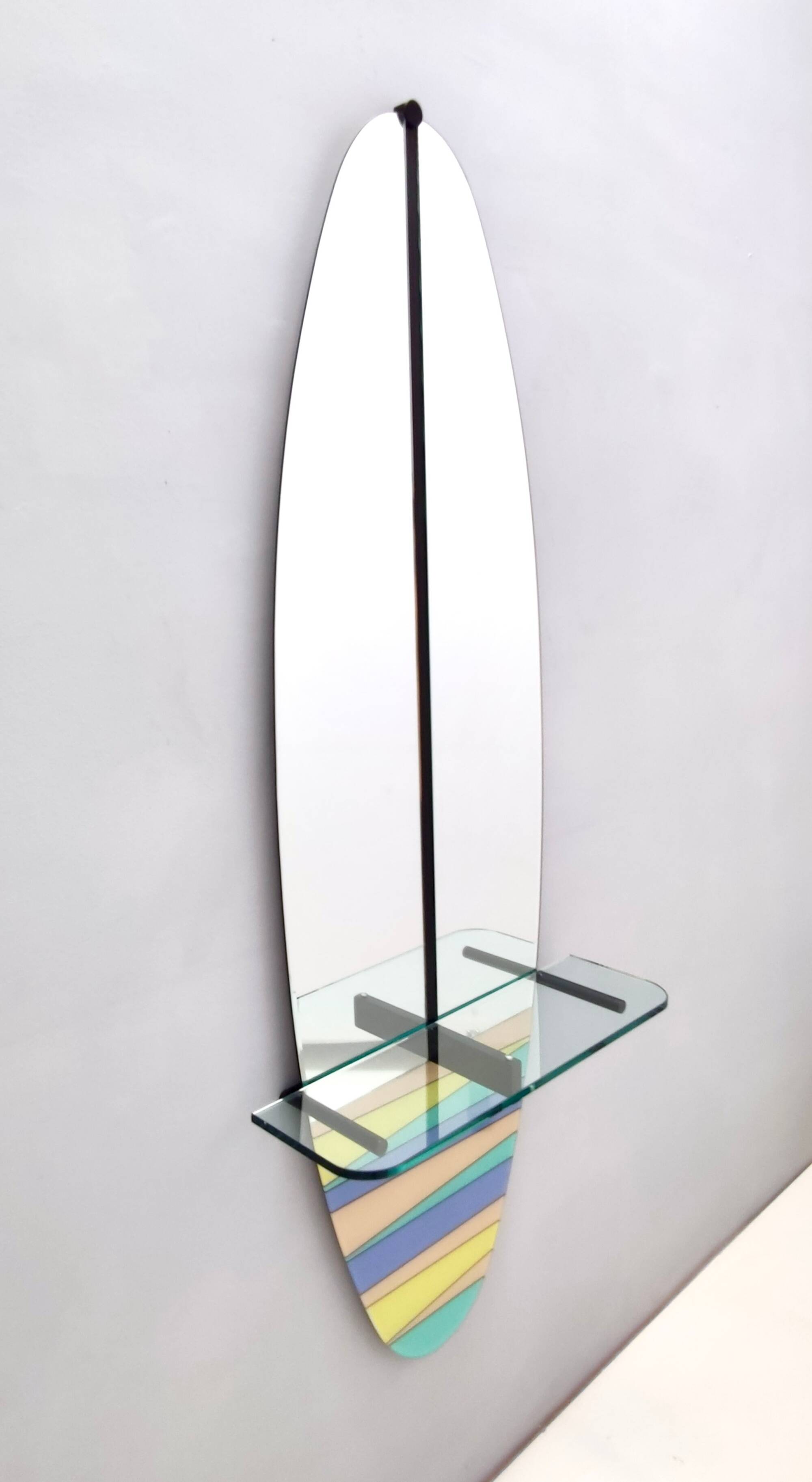 Oval Wall-Mounted Entryway Mirror and Console Table with Glass Top