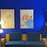 Compass leg sofa from the 60s in wood and vintage fabric