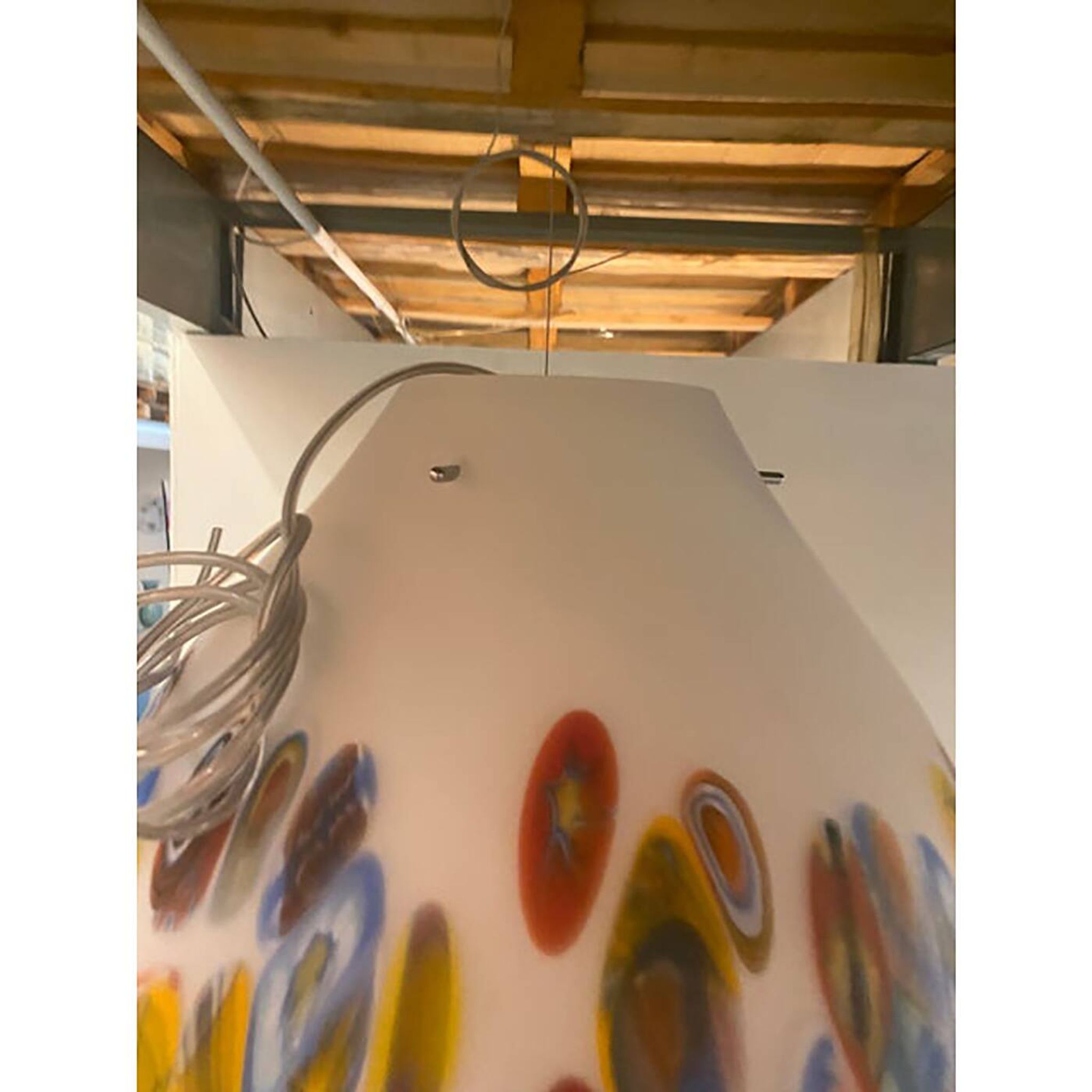 Contemporary Murano Style White With Murrise Multicolor Pendant