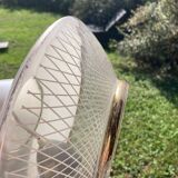 Space Age saucer pendant light, 1950s chandelier, in white and gold glass