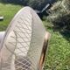 Space Age saucer pendant light, 1950s chandelier, in white and gold glass