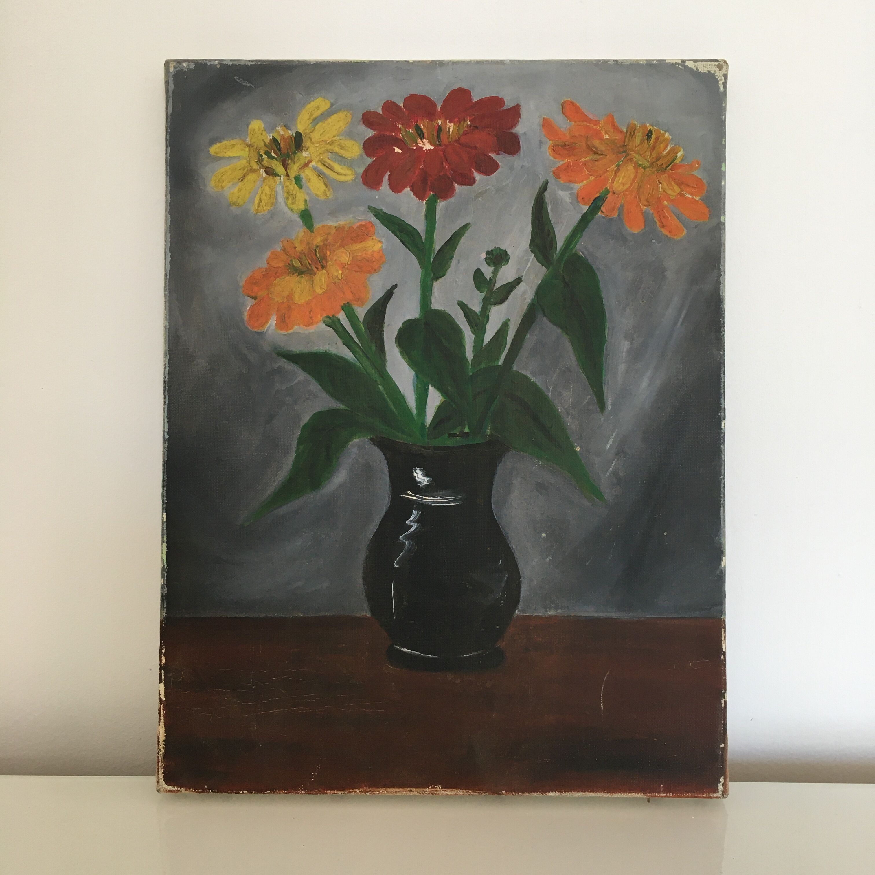 Tableau ancien bouquet de marguerites