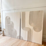 Beige and white relief diptych panels