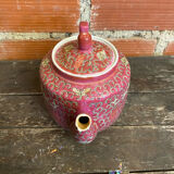Antique MUN SHOU Teapot Pink Porcelain Flower Decor China Vintage #